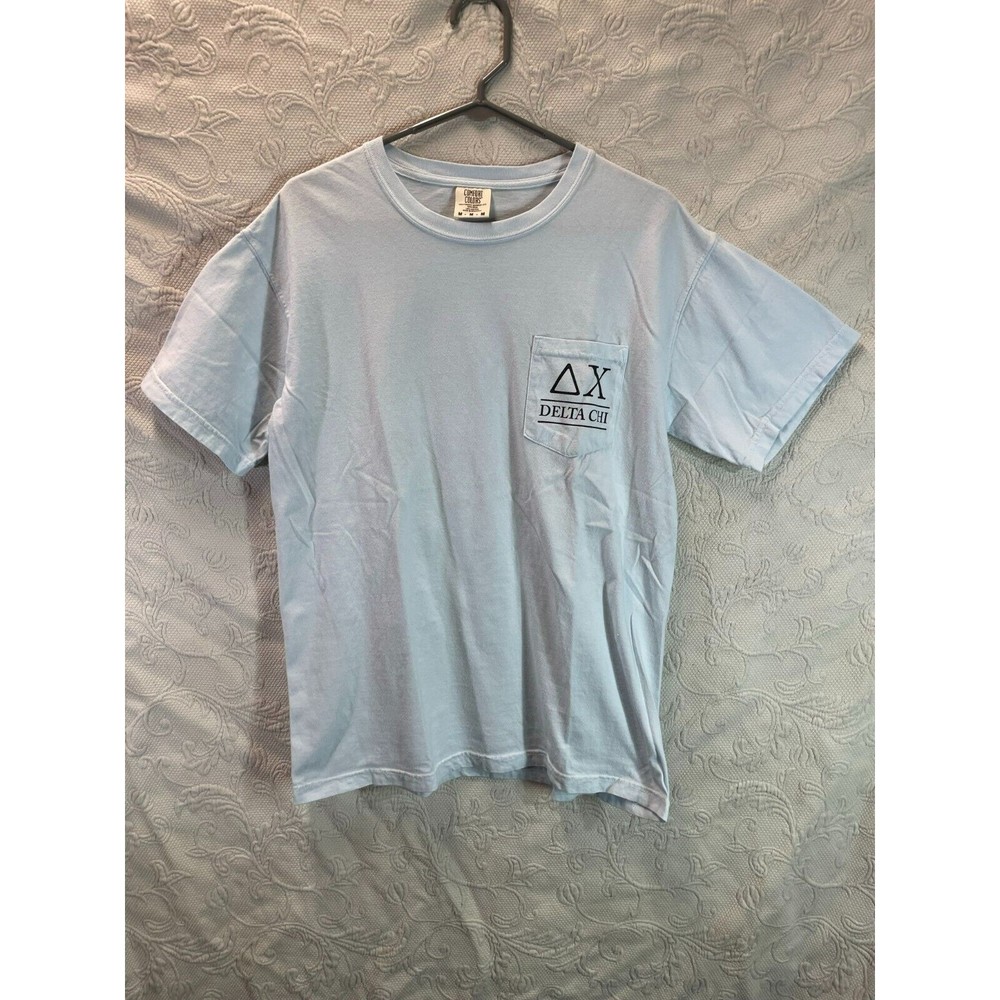 Comfort Colors Delta Chi Men's Heavyweight Pre-Shrunk T-Shirt Light Blue Size MD